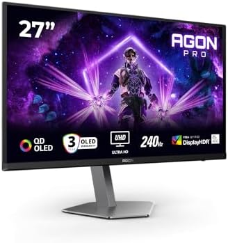 AOC AG276UZD 26.5 inch UHD Monitor 240Hz, QD-OLED Panel, 0.03ms GtG, Adaptive Sync, HDR400 TrueBlack, G-Sync Compatible, Height Adjustment, Speakers, (3840×2160 HDMI 2x 2.1 DP 1x 2.1 USB Hub) Black