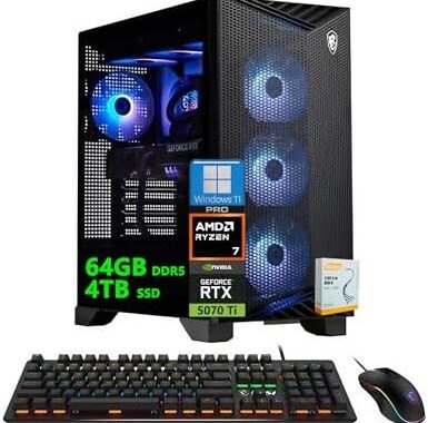 msi Aegis ZS2 AI Gaming Desktop | AMD 8-Core Zen 5 Ryzen 7 9700X | 64GB DDR5 4TB SSD | NVIDIA GeForce RTX 5070 Ti 16GB GDDR7 DLSS4 (Up to 1406 AI Tops) | Liquid Cooling Win11 Pro w/DLCA Accessory