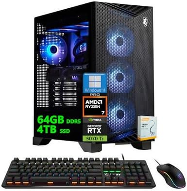 msi Aegis ZS2 AI Gaming Desktop | AMD 8-Core Zen 5 Ryzen 7 9700X | 64GB DDR5 4TB SSD | NVIDIA GeForce RTX 5070 Ti 16GB GDDR7 DLSS4 (Up to 1406 AI Tops) | Liquid Cooling Win11 Pro w/DLCA Accessory