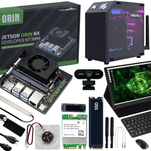 Yahboom Jetson Orin NX 16GB development board featuring the official carrier board and an integrated active cooling fan for thermal management.